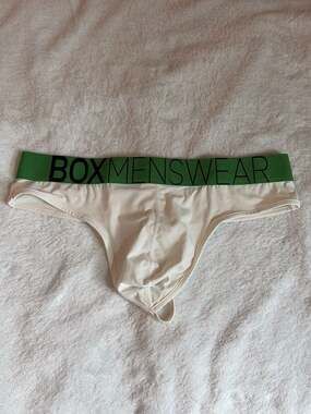 Box Menswear White Y Thong with Green Waistband Size L